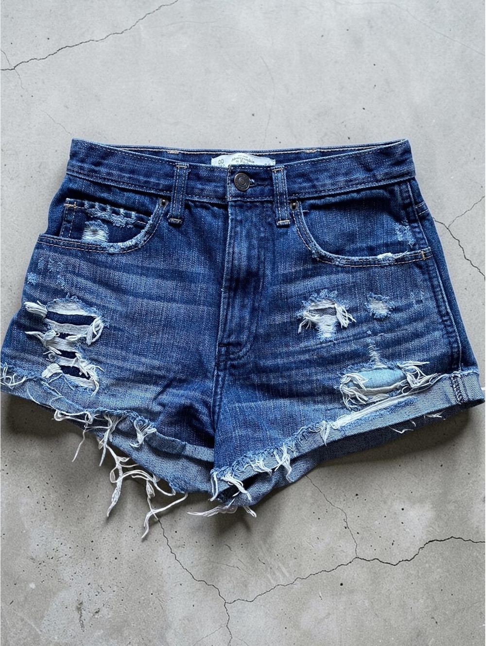 Abercrombie & Fitch Women Denim Shorts W24 High Rise Blue Cotton Cutoff Y2K - Picture 1 of 5